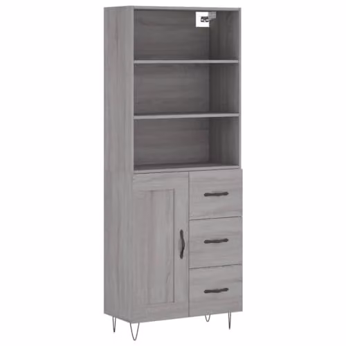vidaXL Highboard in Grey Sonoma, Modern Freestanding Cabinet with Internal Shelves and Drawers, W/D/H: 69.5 x 34 x 180 cm – 1