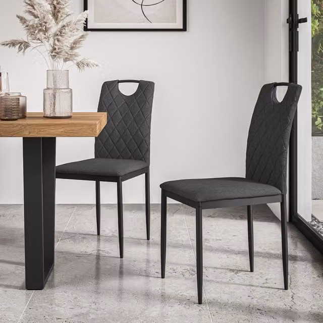 More4Homes Monza Set of 4 Modern Fabric Dining Chairs with Metal Legs in Charcoal Grey – 1