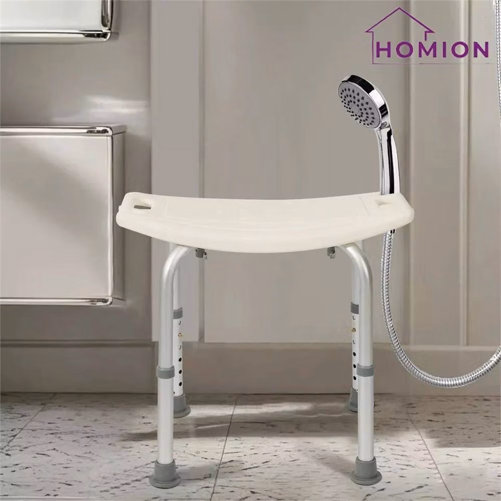 HOMION Adjustable Aluminum Shower Chair with Armrests in White – 2