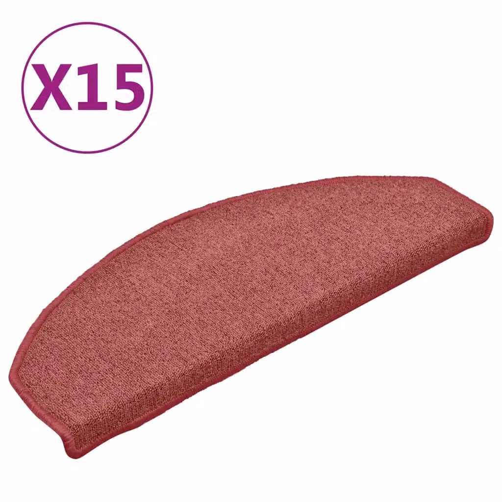 Berkfield Home Non-Slip Carpet Stair Treads, 15 Pieces, Red, W: 65 cm, D: 24 cm, H: 4 cm – 2
