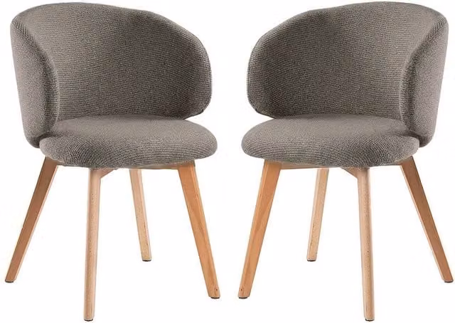CALICOSY Solene Set of 2 Brown Fabric Dining Chairs with Beech Wood Legs, Height: 79 cm – 1