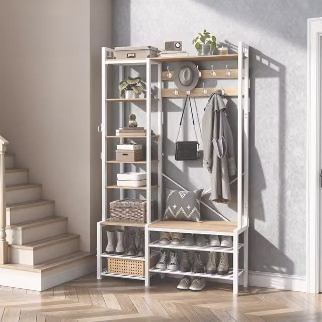 VASAGLE Minimalist Hall Tree with Bench and Coat Stand in Yellow