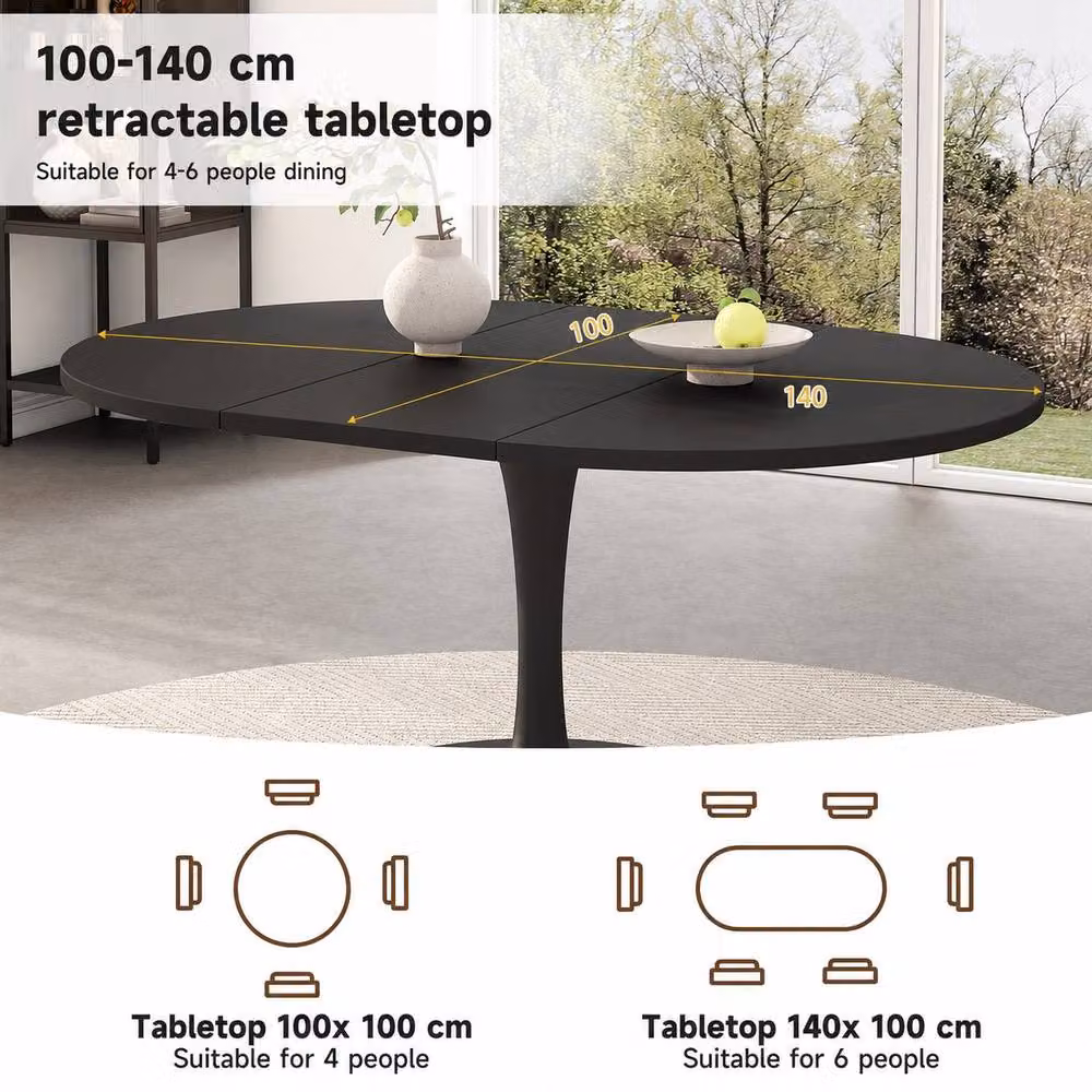 Merax Modern Extendable Round Dining Table in Black, Diameter: 100-140 cm – 3
