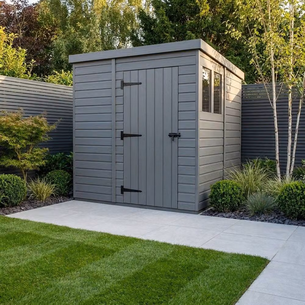 Buttercup Farm Grey Composite Pent Garden Shed with Single Door and Windows W/D/H: 274 x 274 x 210 cm – 2