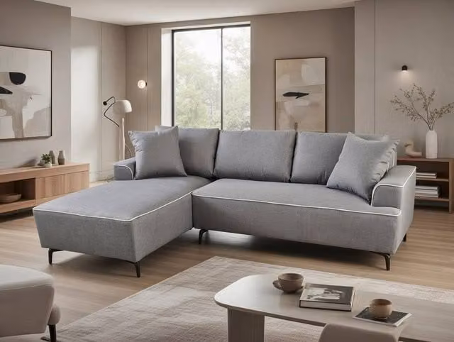 DS Living The Milano Edge 3 Seater Right Hand Corner Sofa in Grey Fabric