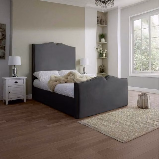 Desire Deco Christie Upholstered Velvet Bed Frame in Grey, Superking, 200 x 200 cm