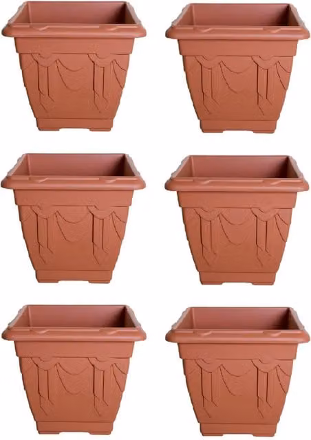 Whitefurze Plastic Planter Pot in Brown and Orange, Diameter: 30 cm