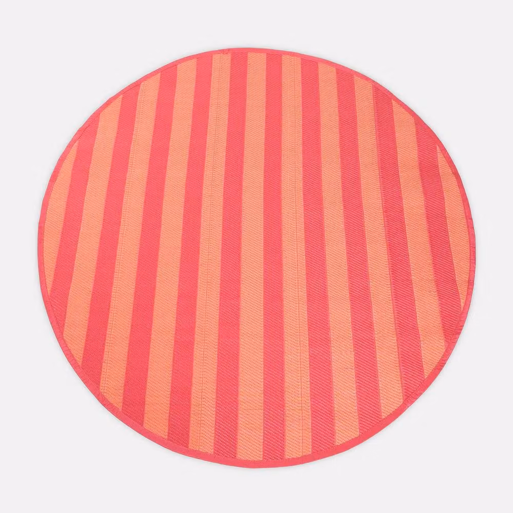 OHS Round Striped Outdoor Garden Rug, Orange and Pink, Diameter: 170 cm – 3
