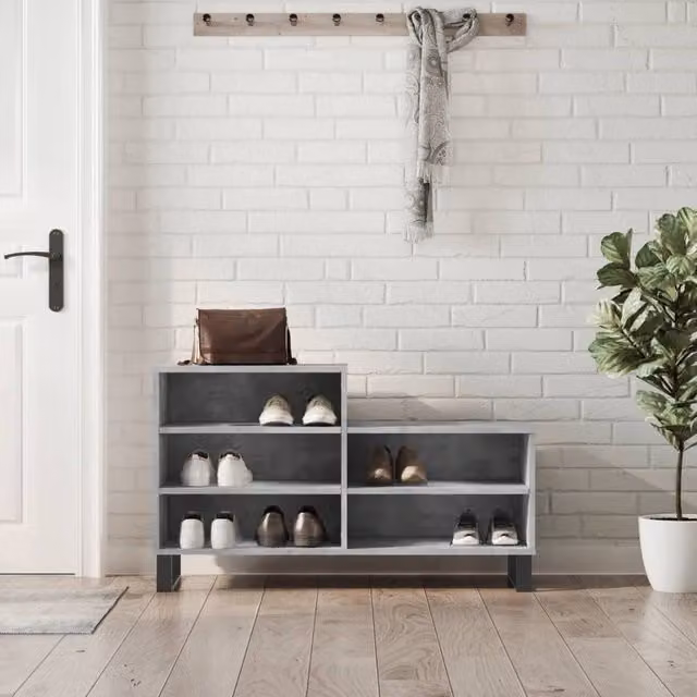 Berkfield Home Modern Shoe Cabinet in Concrete Grey, W/D/H: 102 x 36 x 60 cm