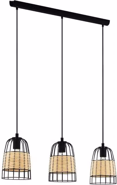 Eglo Anwick Three Light Rattan Pendant Light in Black