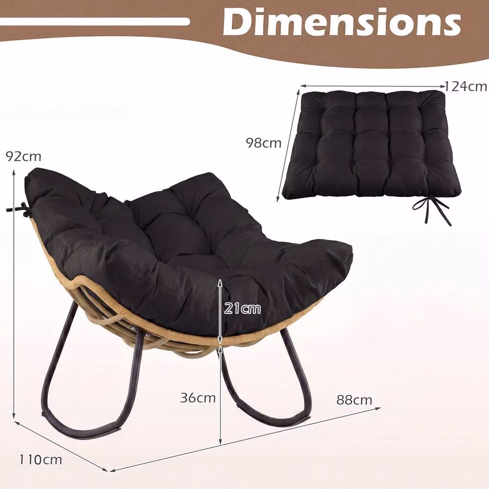 Costway Oversized PE Wicker Outdoor Rocking Egg Chair with Cushion in Black – 3