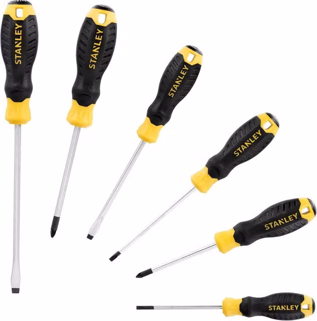 Stanley Cushion Grip Chrome Vanadium Steel Screwdriver Set, 6 Pack - Black, Yellow and Silver