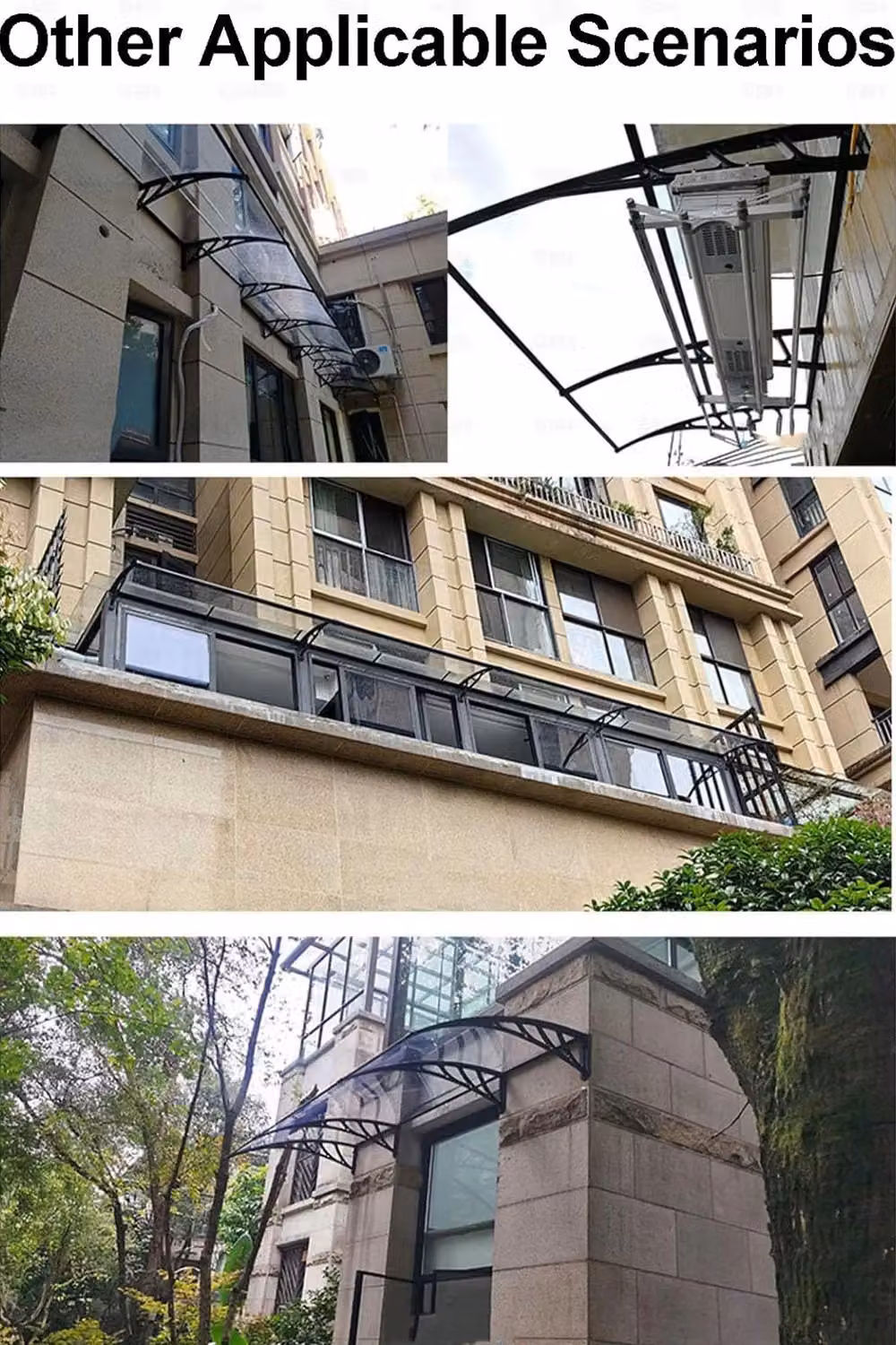 Living and Home Window and Door Awning Canopy with Plastic Cover and Aluminium Brackets, Black and Transparent, W: 120.9 cm, H: 81.3 cm, D: 81.3 cm – 6