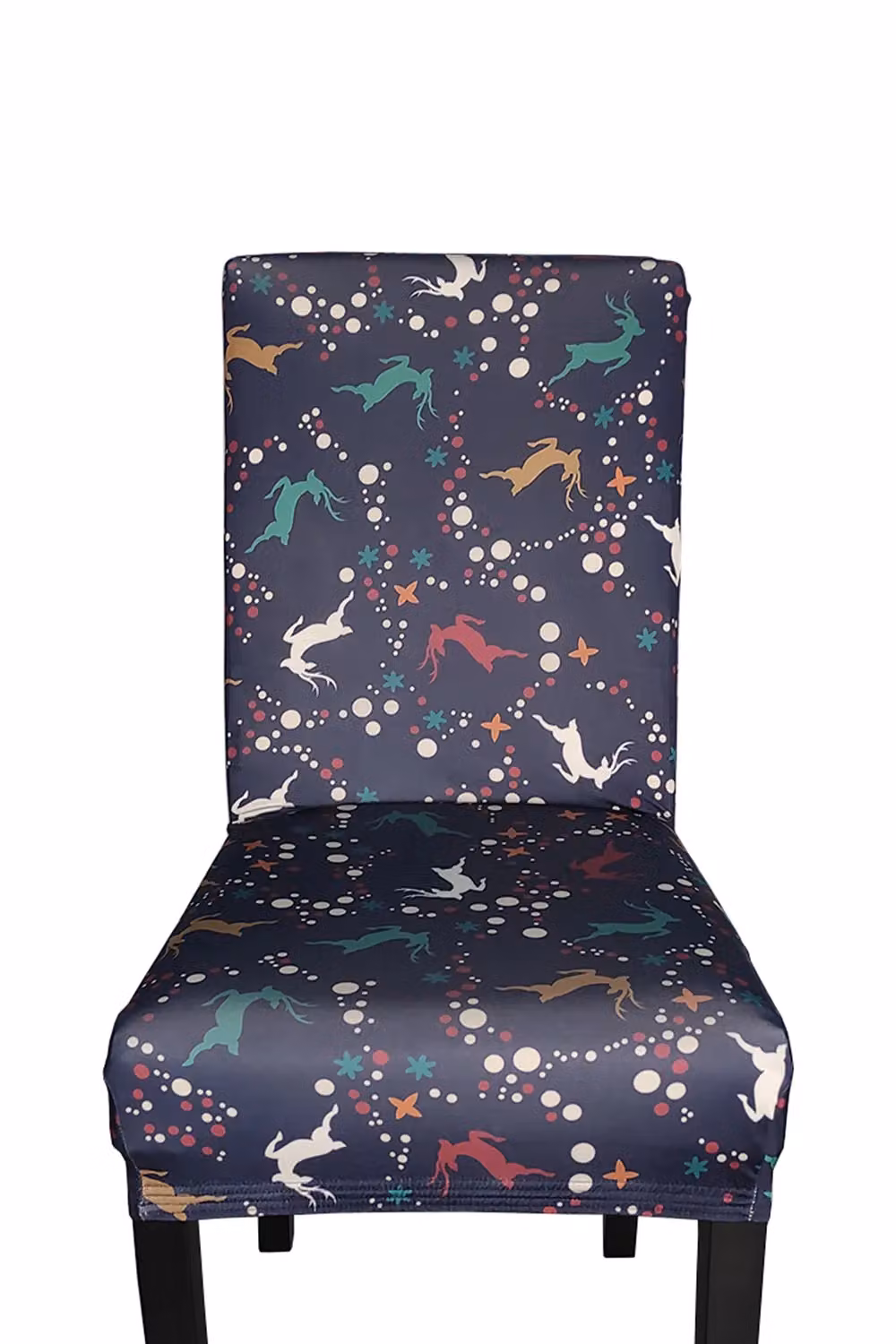 Neel Blue Short Spandex Dining Chair Slipcover with Reindeer and Snowflakes Graphic in Blue – 3