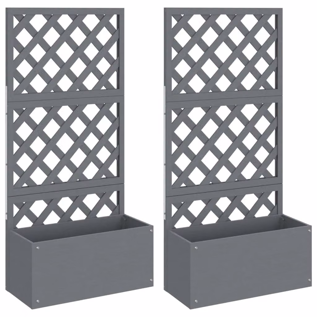 Berkfield Home Trellis Planters, 2 Pack, Grey WPC, W: 65 cm, D: 33 cm, H: 135 cm – 2
