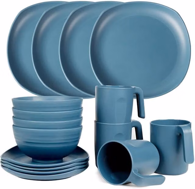Greentainer Unbreakable Lightweight Plastic Dinnerware Set for 4 in Blue