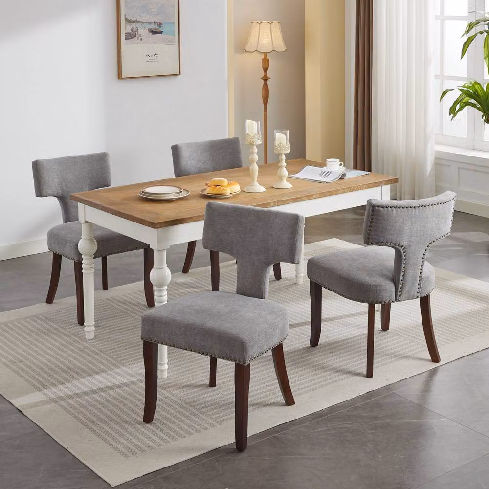HomeTouch Set of 6 Grey Linen Fabric Upholstered Dining Chairs – 2