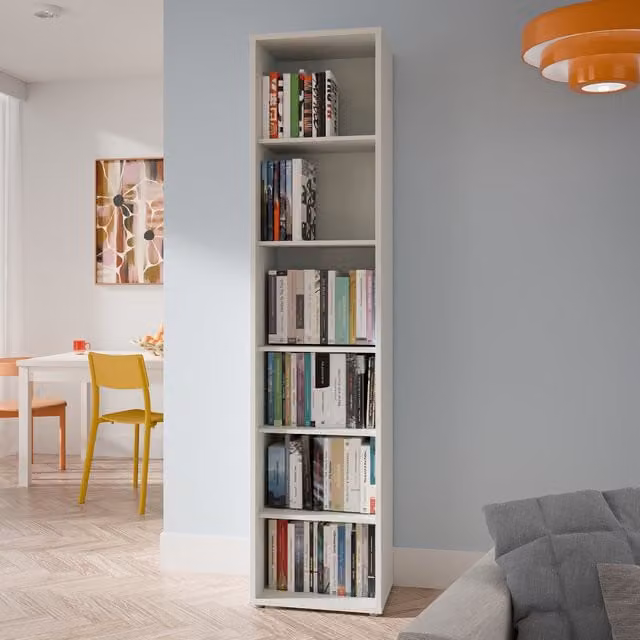 Furniture To Go Alice Springs Tall Narrow Bookcase with 5 Shelves in Taupe and Light Grey