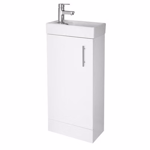 NUIE NVX192 Vault Modern Gloss White Floor Standing Bathroom Single Vanity Unit with Ceramic Basin and Soft Close Doors, Set of 2, H: 78.1 cm, W: 40 cm, D: 22.2 cm