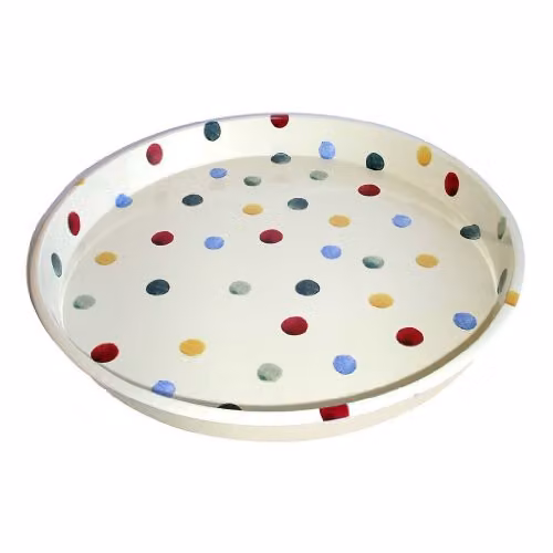 Emma Bridgewater Polka Dot Round Metal Tin Tray in Multicolour, White and Beige, Diameter: 30.4 cm