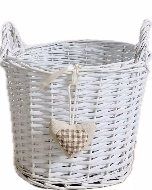 Topfurnishing Oval Shabby Chic Wicker Fruit Storage Basket with Handles, White, Diameter: 24 cm