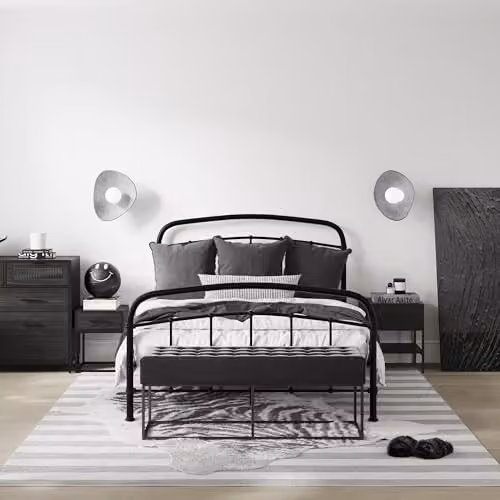 LPD Halston Metal Bed Frame in Black and Copper Effect with Industrial Style and Ornate Casting Detail, W/D/H: 180 x 200 x 113 cm (King Size) – 1