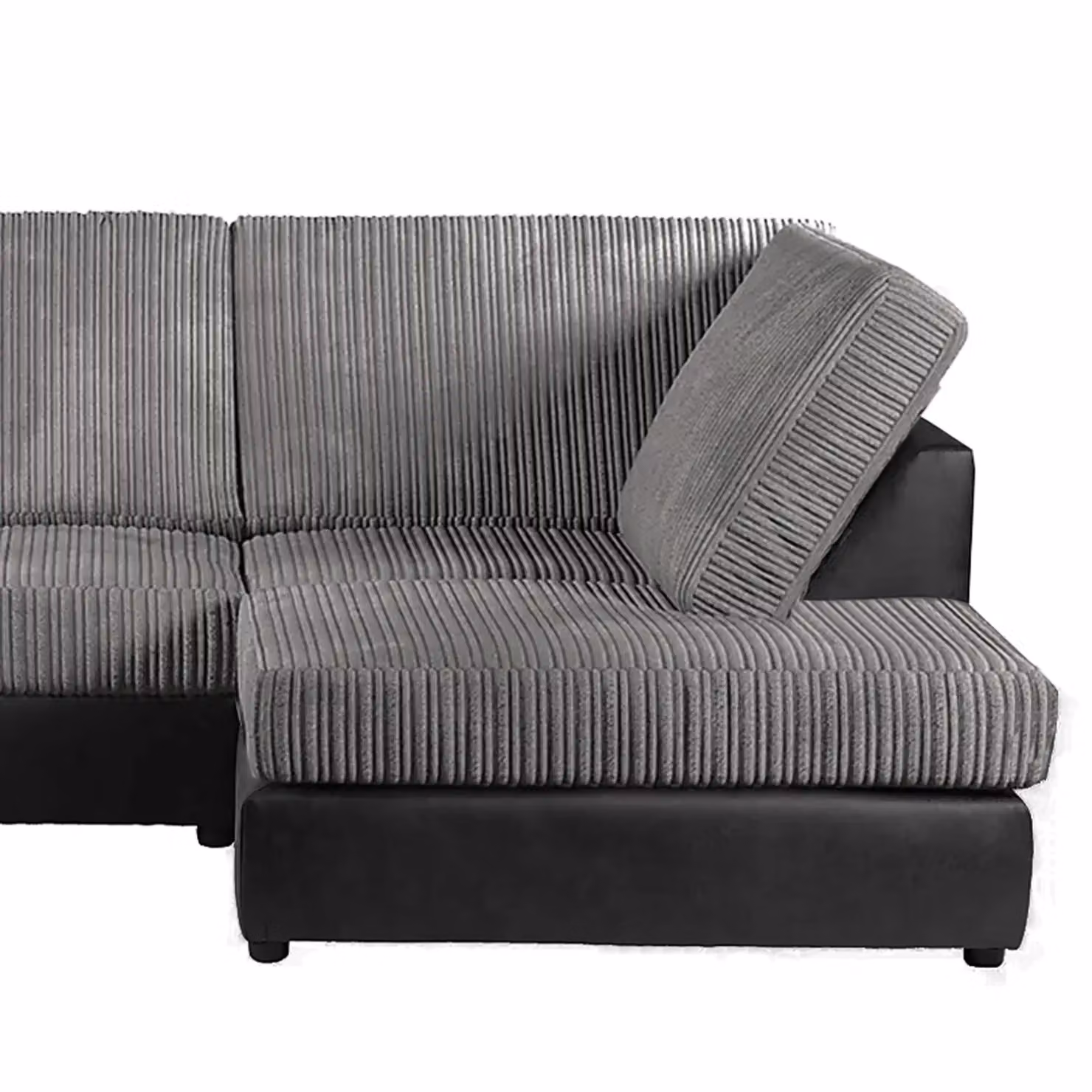 Luxor Living Grey Jumbo Cord 4 Seater Right Hand Facing Corner Sofa with Full Back and Scatter Cushions – 2