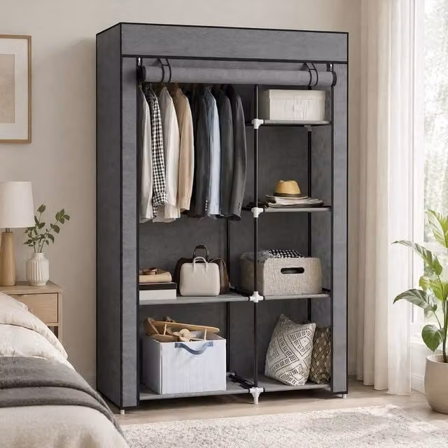 STILVORA Modern Grey Wardrobe with Roll Shutter Doors, Internal Shelves and Hanging Rod, W/D/H: 103.0 x 162.5 x 40.0 cm