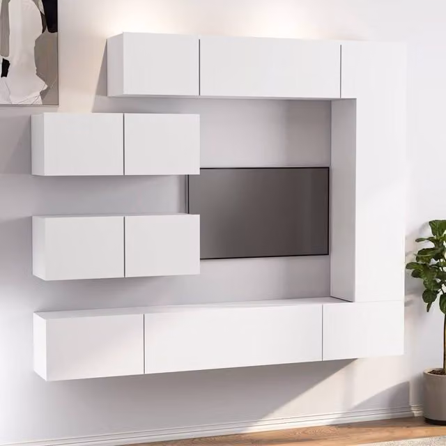 Berkfield Home 7 Piece Classic TV Cabinet Set in White Matt Engineered Wood – 1