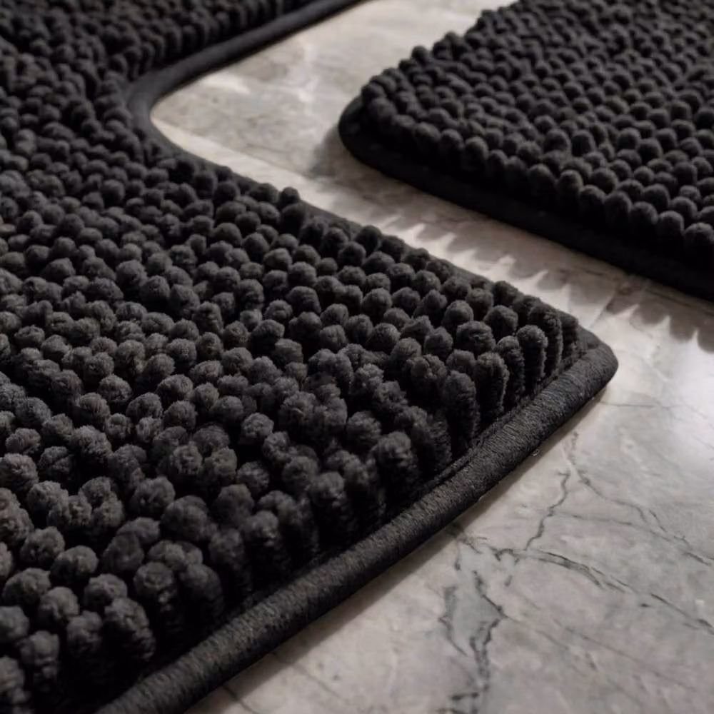 Snug City 2-Piece Chenille Loop Design Bath Mat and WC Pedestal Mat Set, Black, W: 50 cm x L: 80 cm – 3