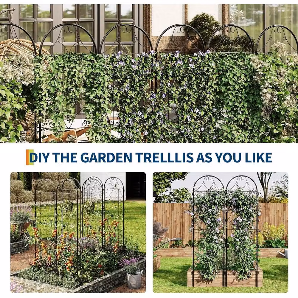 VOGREX 2-Panel Metal Garden Decorative Trellis for Climbing Plants in Black, H 75 cm x W 22 cm – 2