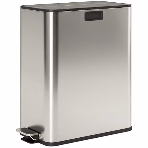 HOMCOM Dual Kitchen Pedal Bin with Soft-Close Butterfly Lid and Removable Inner Buckets, Silver Tone, 30L