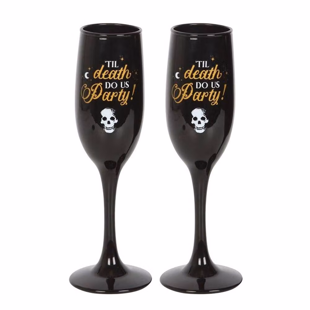 Uniqueful Til Death Do Us Party Champagne Flute Set in Black and Gold, 2 Pack – 3
