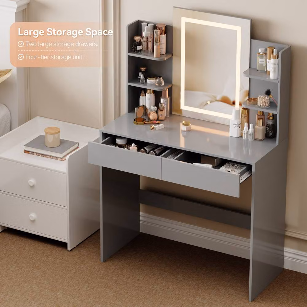 MCC Direct Texas Dressing Table with LED Mirror and Drawers, Grey – 5