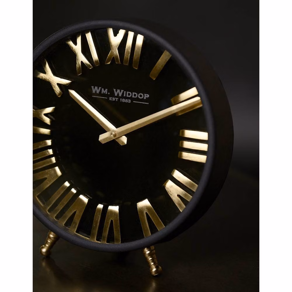 William Widdop Black and Gold Round Analog Metal Tabletop Clock – 7