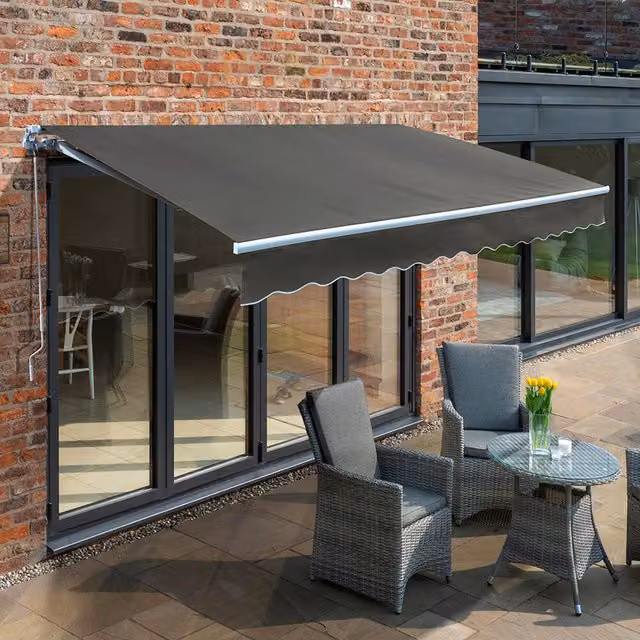 Primrose Manual Retractable Wall-Mounted Awning with White Aluminium Frame, Charcoal