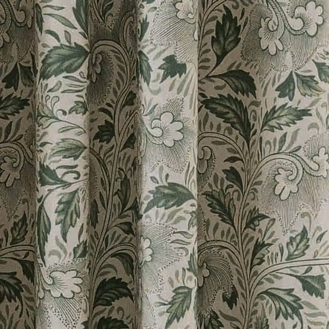 V&A Ornamental Bloom Floral Lined Cotton Eyelet Curtains, Green, Blue and White, W: 167.64 cm, H: 137.16 cm