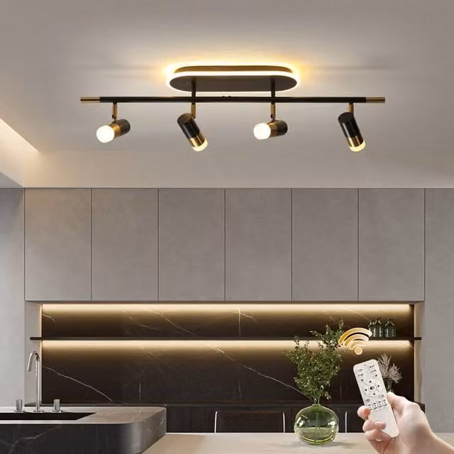 NIVOR 4-Light Dimmable LED Ceiling Track Lighting with Adjustable Spotlights in Black and Gold/Brass