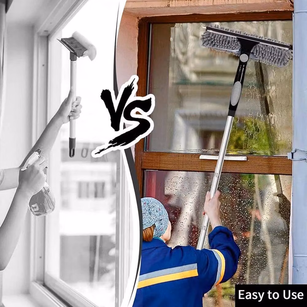 FLAVORA Grey 4.5m Telescopic Extendable Window Cleaner Squeegee with Microfibre Head and Scraper – 3