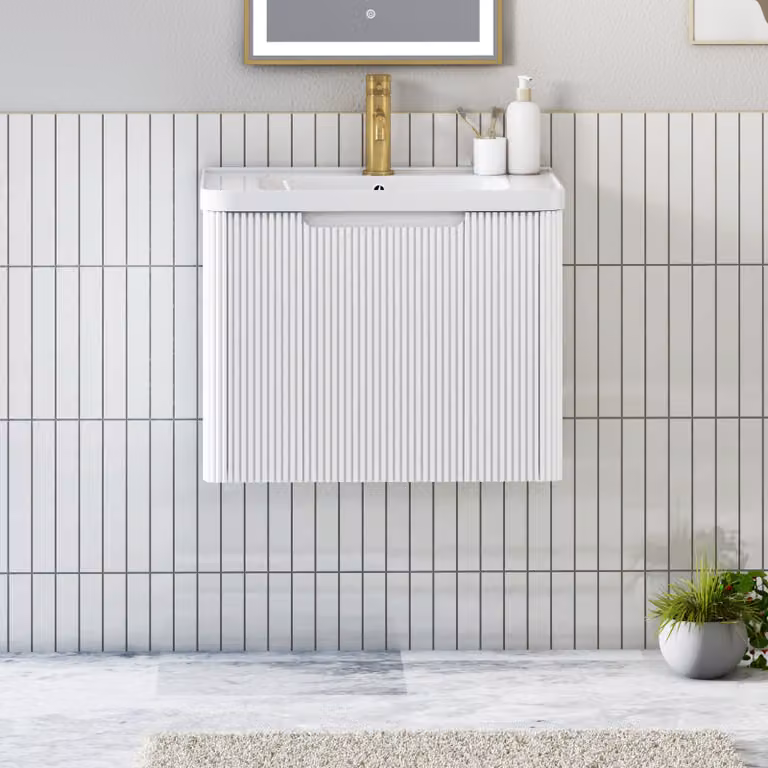 Royal Bathrooms Avenza Matt White Wall Hung Vanity Unit with Ceramic Basin and 1 Drawer