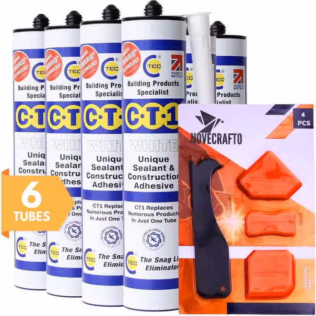 NOVECRAFTO White Sealant and Adhesive with 4-Piece Tool Kit, Pack of 6 Tubes