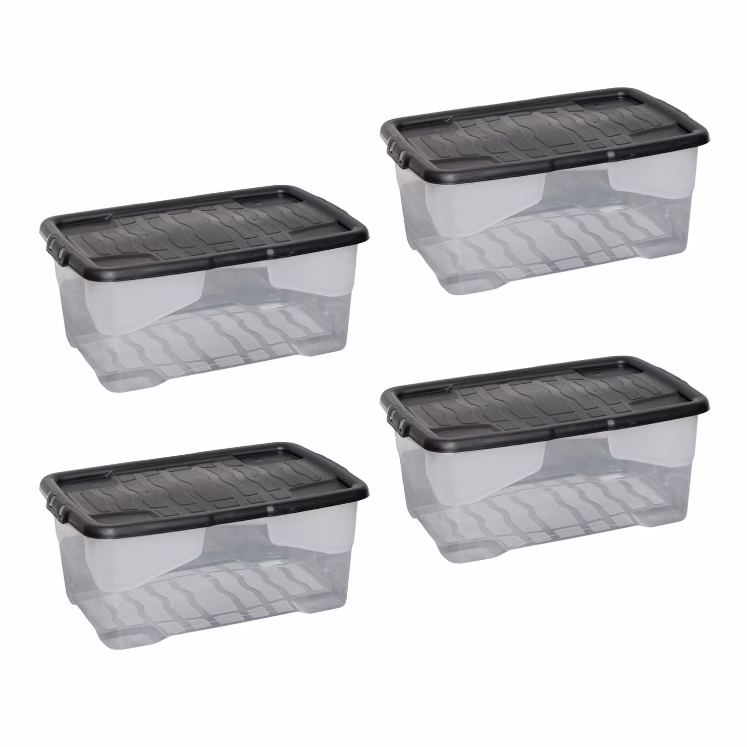 Samuel Alexander 4 x 42L Clear and Black Stackable Storage Boxes with Lids – 5