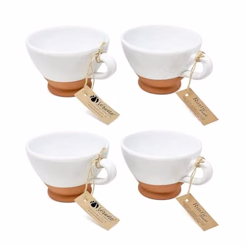 Verano Spanish Ceramics Rustic Pastel Half Dipped Breakfast Mugs, White, Set of 4, H 14 cm x W 9.5 cm