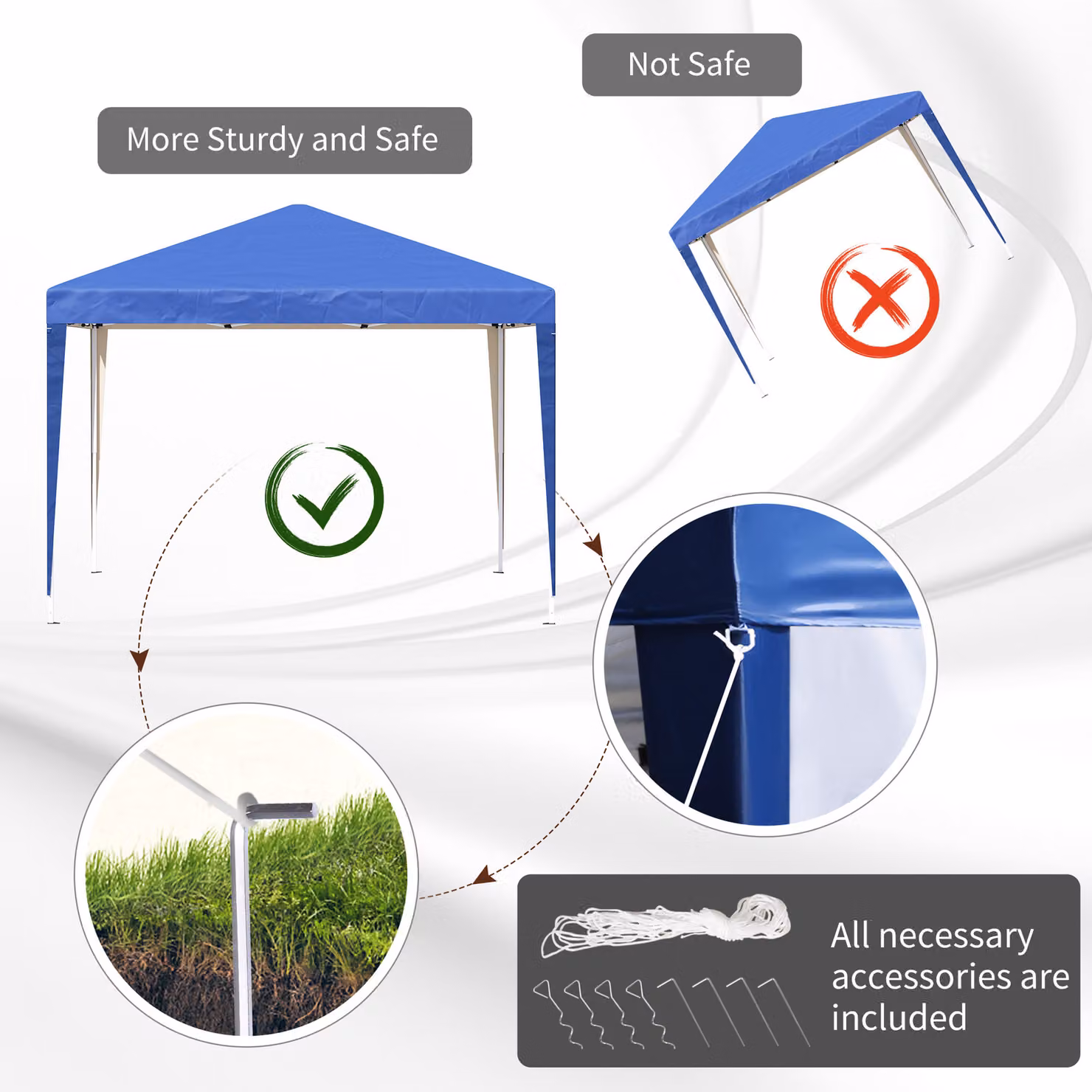 Outsunny Blue Weather Resistant Pop Up Gazebo with Sides, W: 300 cm, D: 300 cm, H: 255 cm – 4