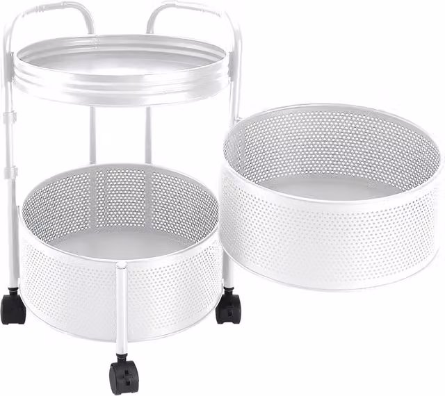 Livingandhome 2-Tier Rotating Metal Kitchen Storage Trolley in White