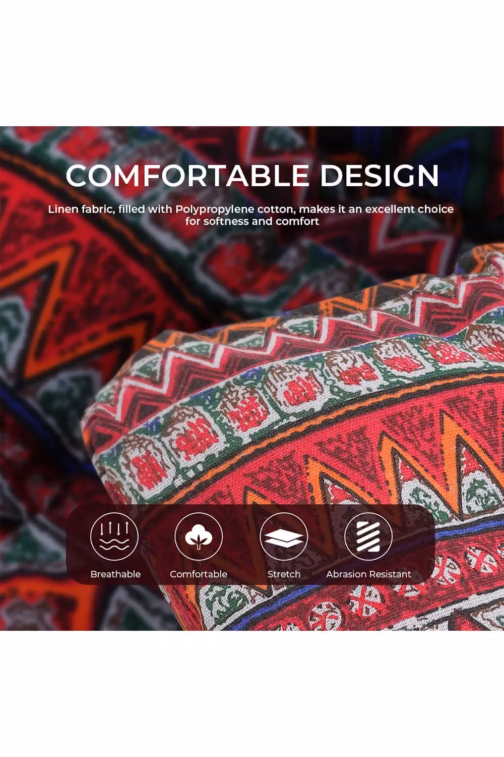 Living and Home Red Ethnic Print Tufted Cotton Lounge Cushion, W: 48 cm, L: 150 cm – 4