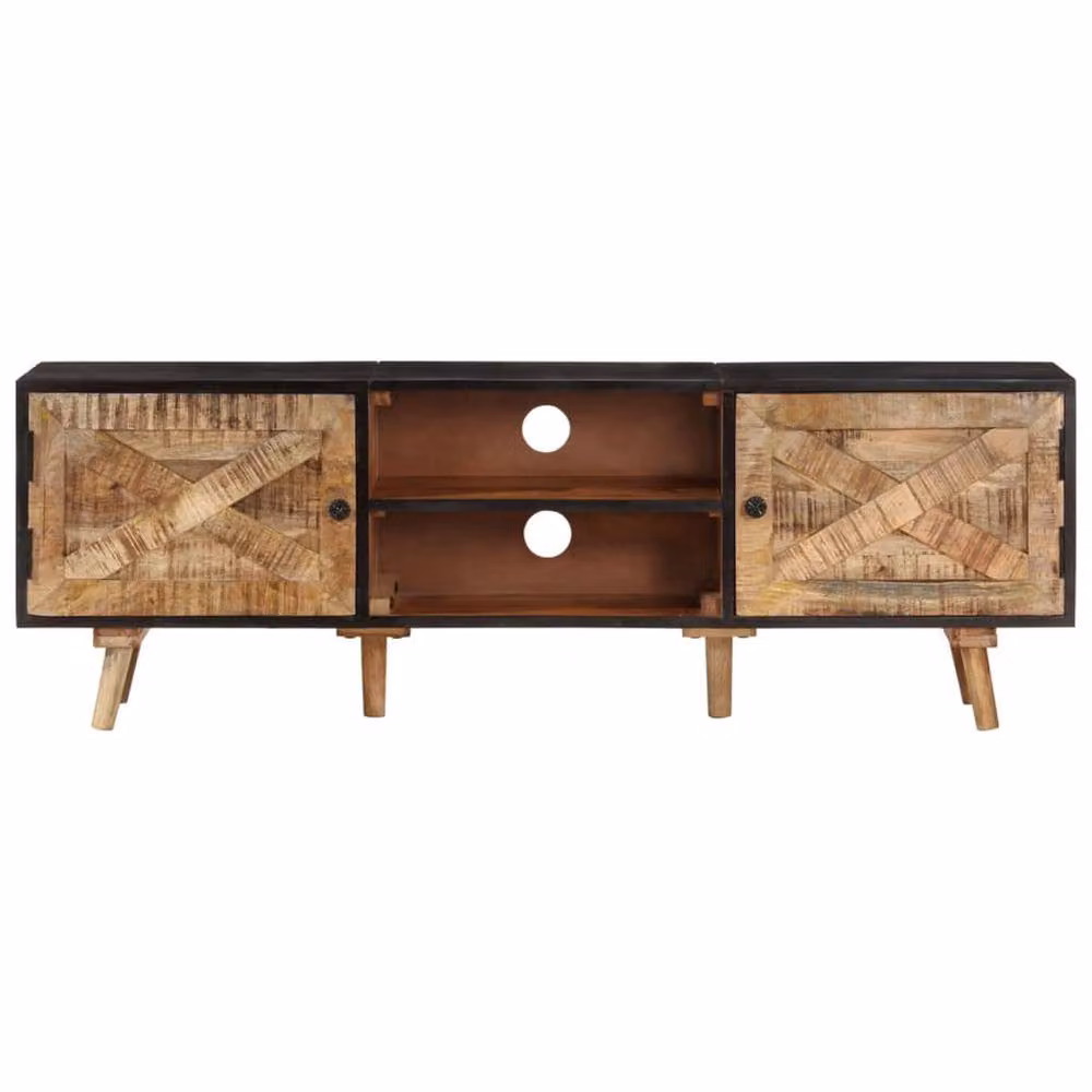 Berkfield Home Rustic TV Cabinet in Brown Mango and Acacia Wood, W: 140 cm, D: 30 cm, H: 46 cm – 2