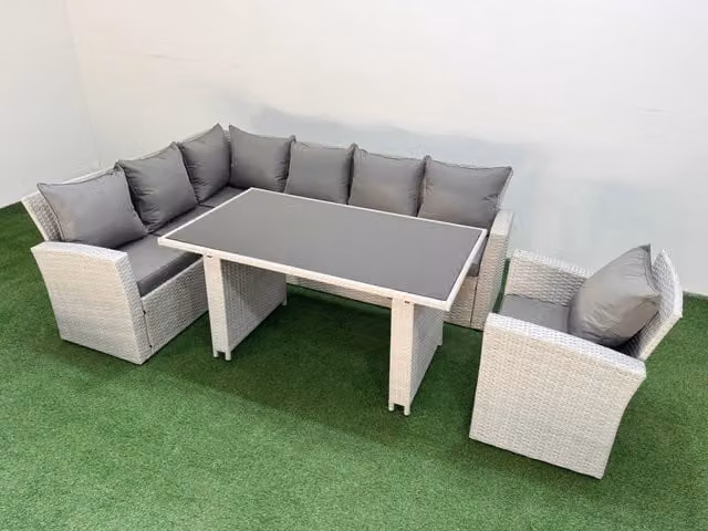 Fimous 7 Seater Wicker Rattan Corner Sofa Set with Armchair in Light Grey