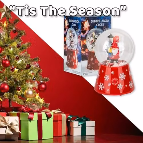 VFM e-Store Red Christmas Gonk Snow Globe with LED Light and Auto Snow, W/D/H: 12 x 12 x 18 cm – 6