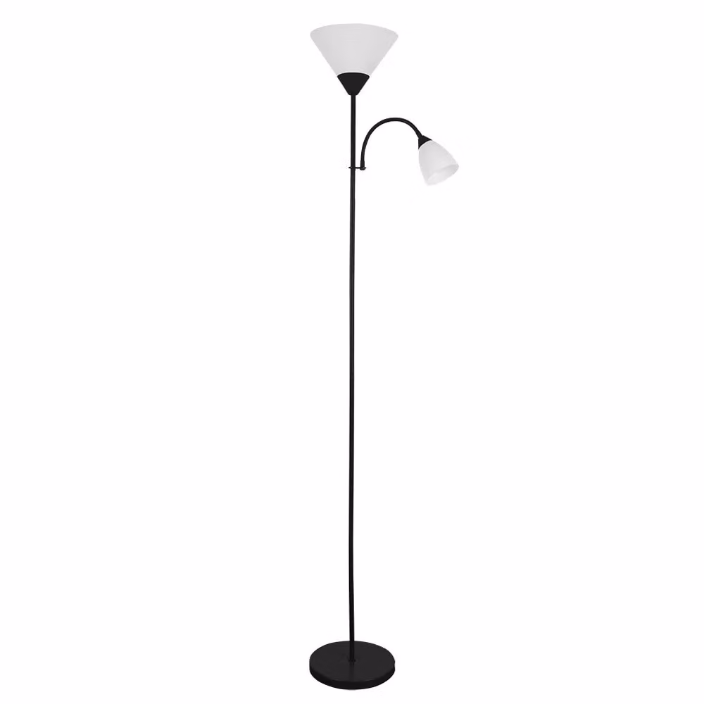 ValueLights Moz Mother and Child Uplighter Floor Lamp with Adjustable Side Lamp in Black and Gold/Brass – 2